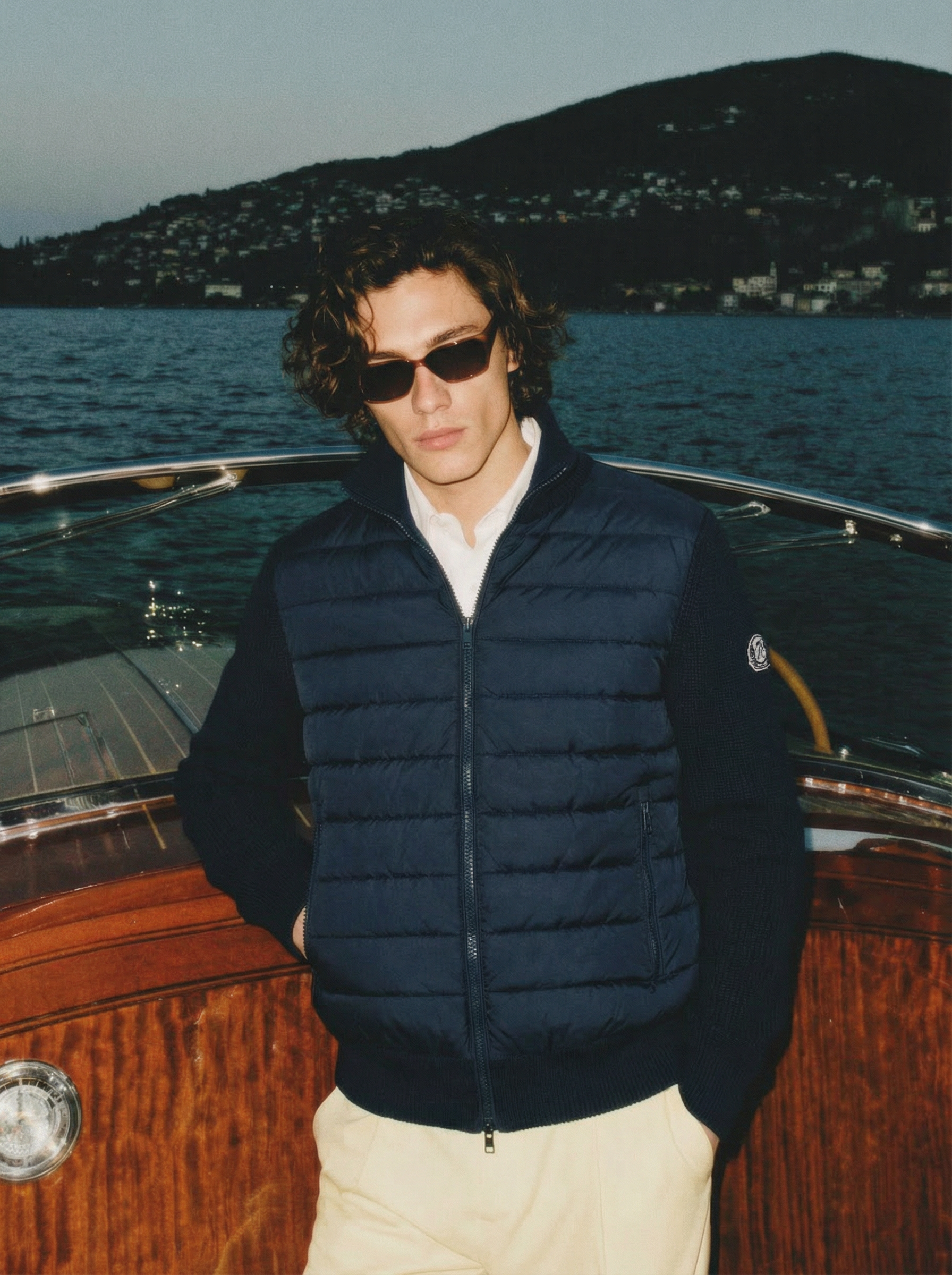 Belvoir Padded Cotton knit Cardigan 'Navy Blue'