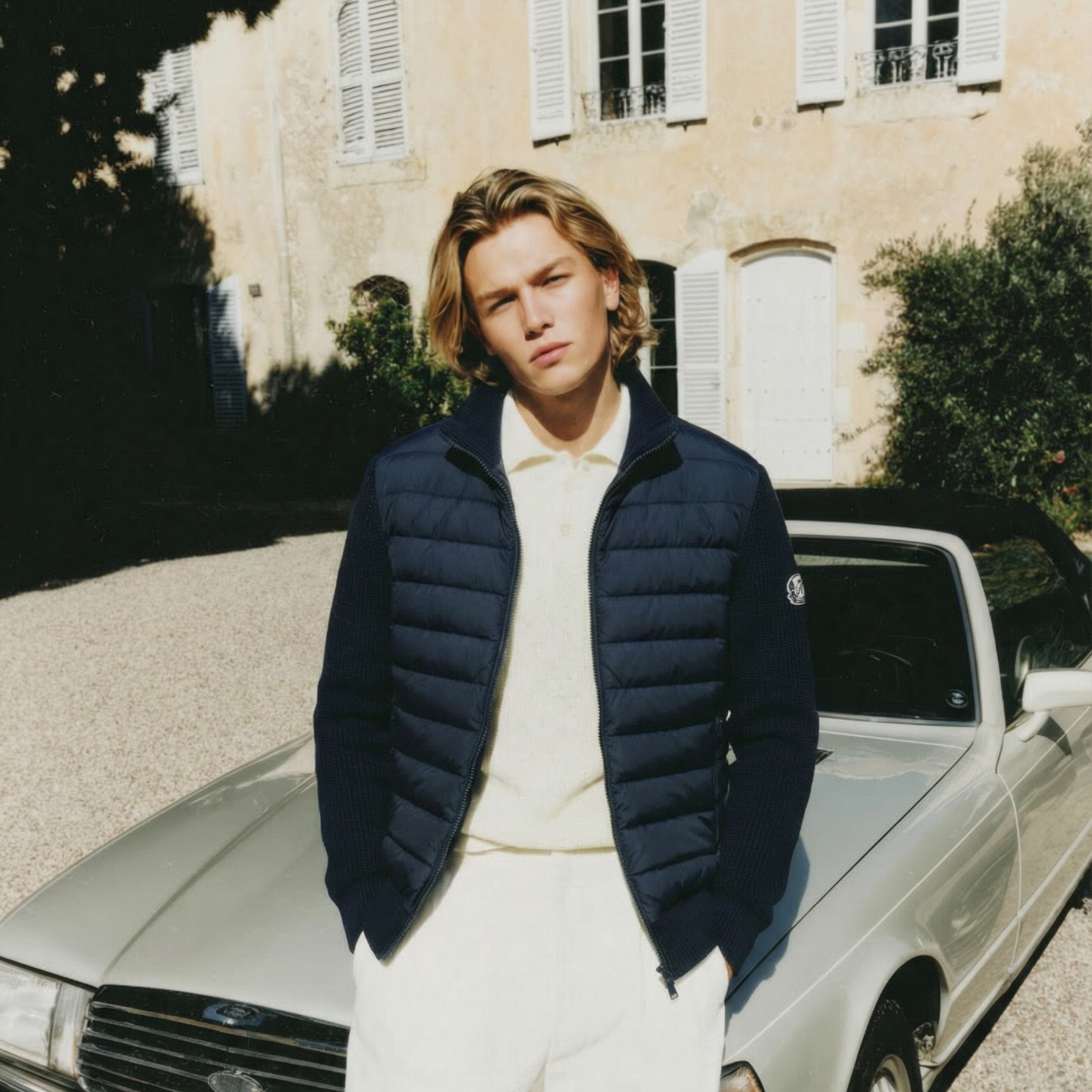 Belvoir Padded Cotton knit Cardigan 'Navy Blue'