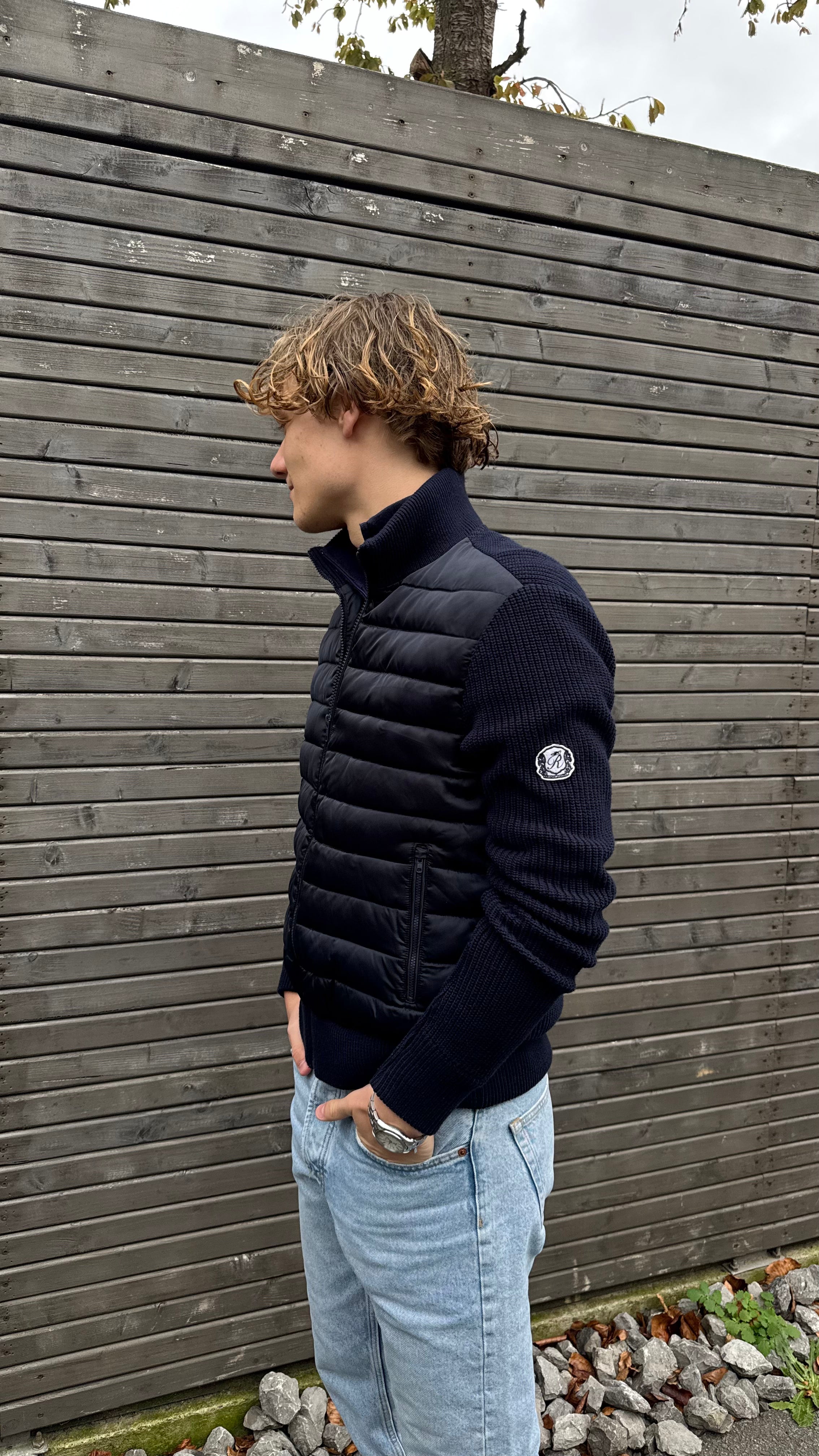 Belvoir Padded Cotton knit Cardigan 'Navy Blue'
