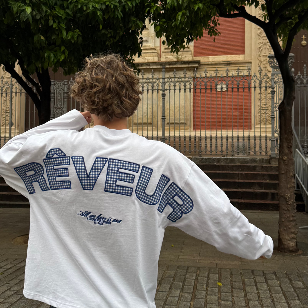 Longsleeve Tee White/Blue Applique Embroidery