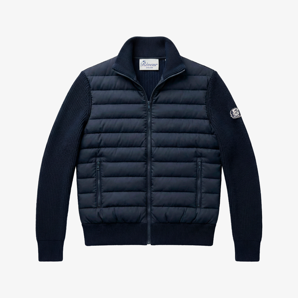 Belvoir Padded Cotton knit Cardigan 'Navy Blue'