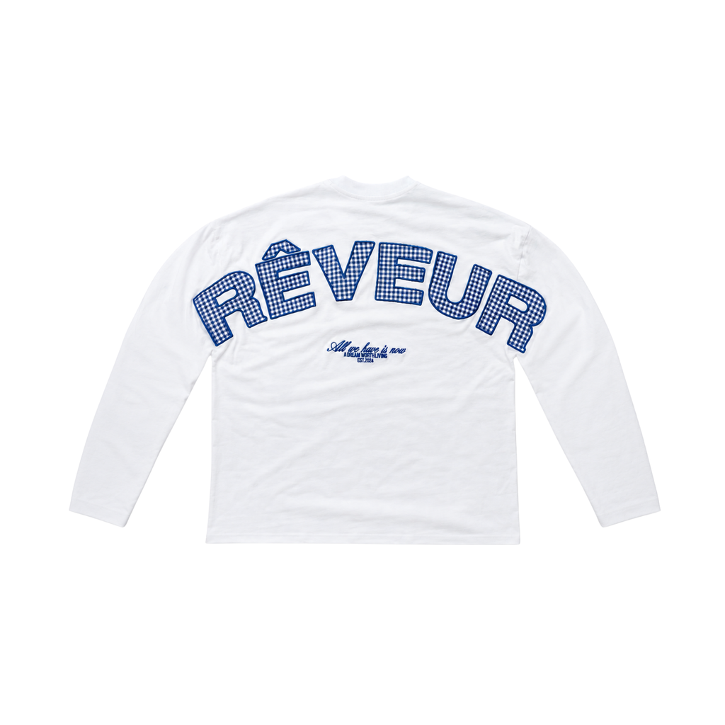Longsleeve Tee White/Blue Applique Embroidery